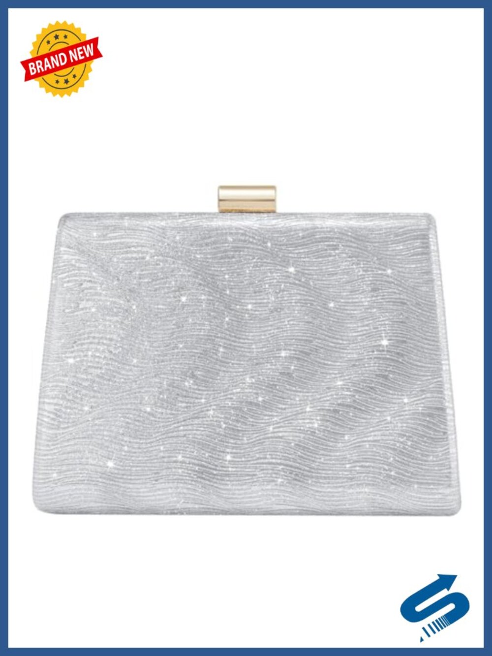 Sparkly Glitter PU Leather Box Clutch Evening Bag with Chain Strap